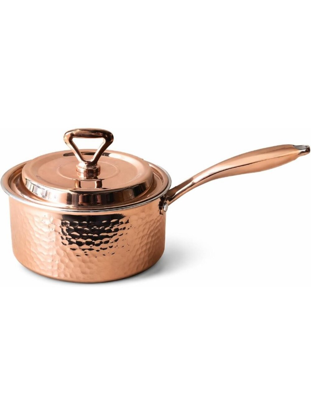 2.2QT Hammered Copper Saucepan with Lid - Stylish Stainless Steel Cookware